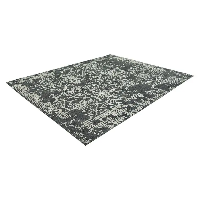 Kayoom Flachgewebeteppich River 130 - Anthrazit/Grau, 230 x 155 cm, 70 % Baumwolle, 30 % Polyester - Grauer Teppich mit abstraktem, weißem Muster und strukturierter Oberfläche, ideal für moderne Wohnräume und zur stilvollen Akzentuierung des Fußbodens.