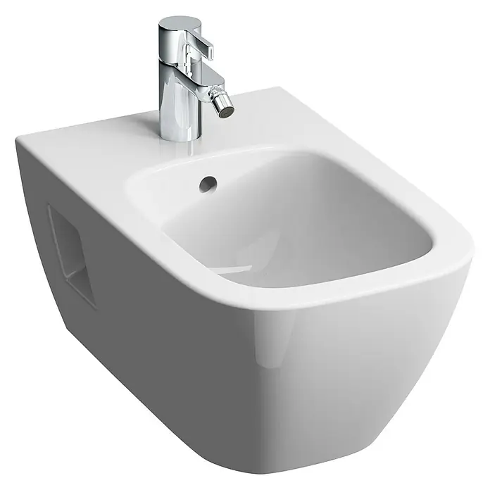 Geberit Smyle Wand-Bidet Premium - 35 x 54 cm, Weiß, Keramik, Mit schmutzabweisender Glasur - Weißes, wandhängendes Bidet mit Chromarmatur, ein modernes Badezimmerobjekt für Hygiene und Komfort. Elegantes Design, das sich gut in jedes Bad einfügt.