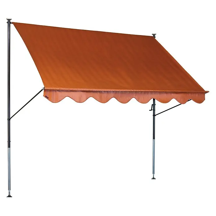 Angerer Klemmmarkise Standard Uni - Terracotta, Breite: 3,5 m, Ausfall: 1,5 m - Braune Markise mit gewelltem Rand, die Schatten spendet und vor Sonne schützt, ideal für Terrassen oder Gärten.