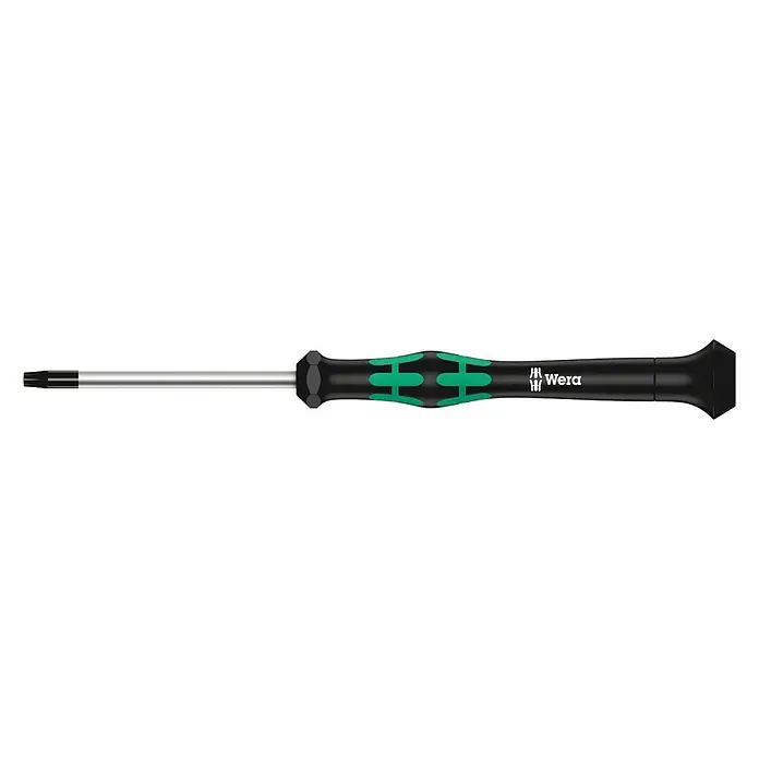 Wera Elektriker-Schraubendreher Kraftform Micro 2067 - TX 5, 40 mm - Wera Schraubendreher mit schwarzem Griff und grünem Kreuzmuster, ideal für präzise Schraubarbeiten, hochwertige Ausführung für lange Lebensdauer.