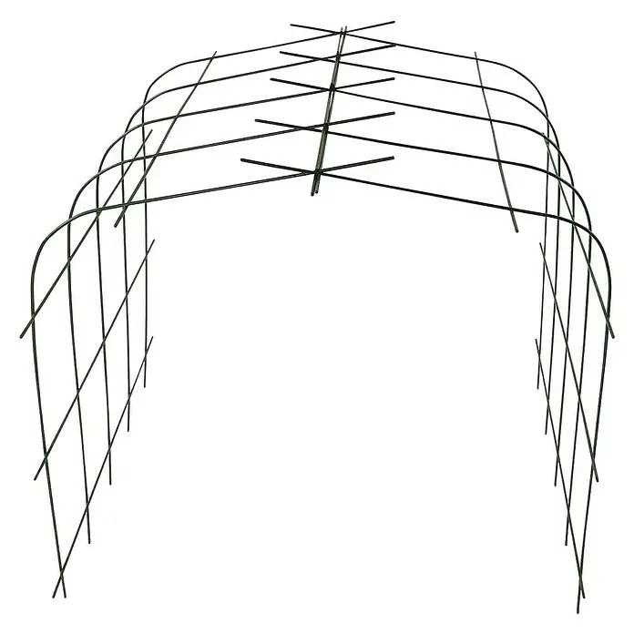 Bellissa Pflanzenstütze Annabelle - 72 x 75 x 80 cm - Das Bild zeigt einen grünen Tunnelbogen aus Metalldraht, der für den Gartenbau geeignet ist und Pflanzen beim Wachsen unterstützt.