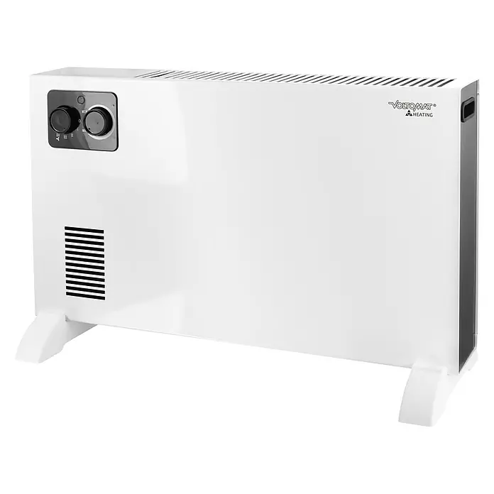 Voltomat HEATING Konvektorheizung CH-127166.1 - 2.000 W, Raumgröße bis ca. 18 m², Weiß - Bild eines weißen Voltomat Heizgeräts, ideal für die Raumheizung. Es verfügt über einstellbare Thermostate für optimale Temperaturkontrolle.