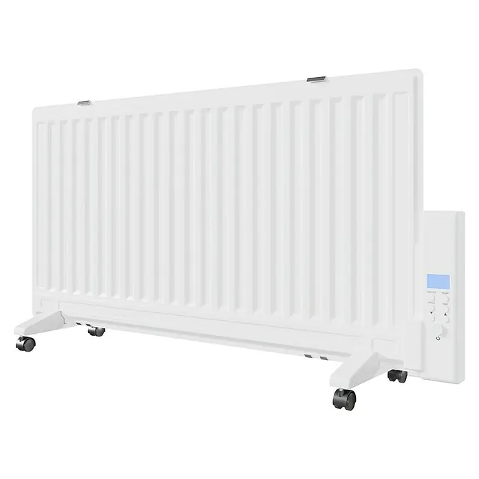 Voltomat HEATING Ölradiator - 1.000 W, Raumgröße bis ca. 10 m², Weiß - Ein weißer, tragbarer Konvektorheizkörper mit digitalem Display zur Temperaturregelung und Zeiteinstellung, ideal für das Beheizen von Räumen.