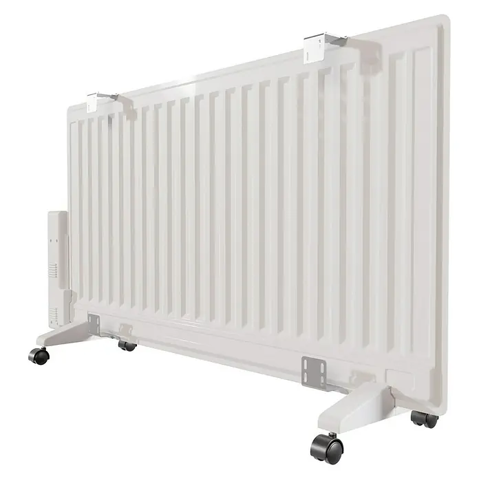 Voltomat HEATING Ölradiator - 1.000 W, Raumgröße bis ca. 10 m², Weiß - Nahaufnahme einer tragbaren weißen Heizung mit Rollen für den einfachen Transport. Ideal für zusätzliche Wärme in jedem Raum.