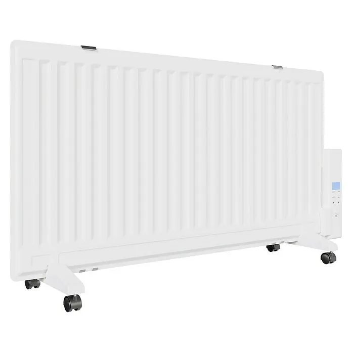 Voltomat HEATING Ölradiator - 1.000 W, Raumgröße bis ca. 10 m², Weiß - Eine Nahaufnahme eines weißen elektrischen Heizkörpers mit Rädern, ideal für die zusätzliche Wärmequelle in Ihrem Zuhause.