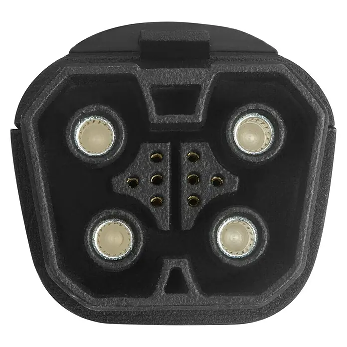 EcoFlow Adapter DELTA Pro auf Smart Generator - Farbe: Schwarz - Nahaufnahme eines schwarzen Stromsteckers mit mehreren Stiften. Ideal für Produktbeschreibungen im Bereich Elektronik.