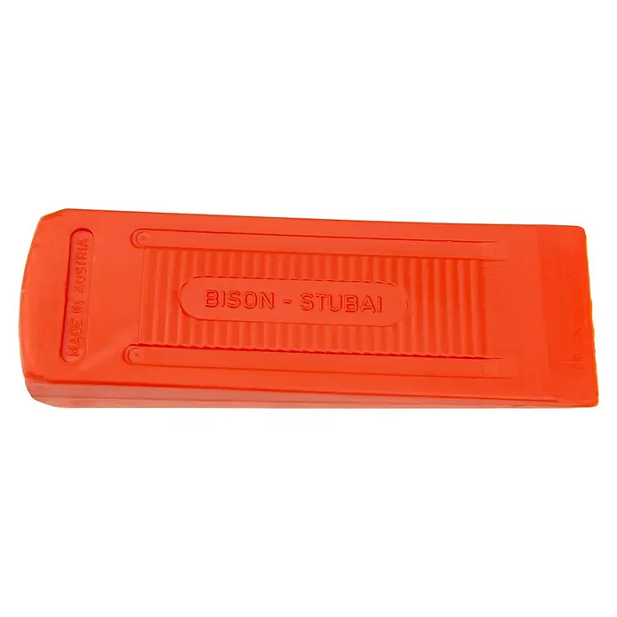 Stubai Fäll- & Spaltkeil Bison - Kunststoff, Länge: 240 mm - Ein orangefarbener BISON-STUBAI Fällkeil, hergestellt in Österreich, ideal für professionelle Forstarbeiten.