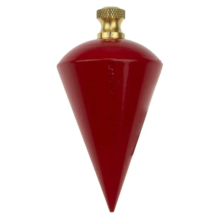 Stubai Senklot - 250 g, 70 mm, Stahl, Pulverbeschichtet - Eine rote Lotwaage mit goldenem Kopf, ein Präzisionswerkzeug für Bau und Handwerk, das genaue vertikale Linien garantiert.