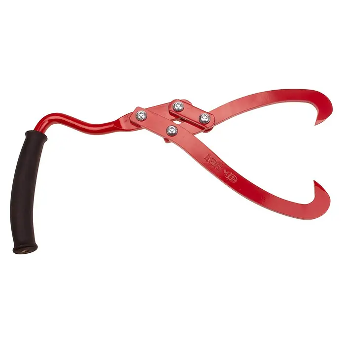 Stubai Handpackzange - Passend für: Stammdurchmesser bis 265 mm - Eine rote Sappie-Holzzange mit schwarzem Griff zum Heben und Tragen von Holzstämmen.