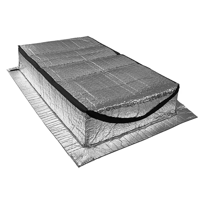 Isolierabdeckung für ausziehbare Bodentreppen - 130 cm x 70 cm x 8 mm - Silberne isolierte Box mit schwarzem Reißverschluss zur Temperaturkontrolle. Ideal für den Transport von temperaturempfindlichen Waren.