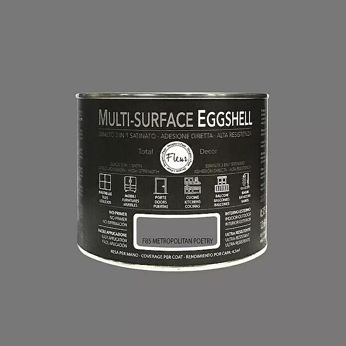 Fleur Esmalte de color Multi-Surface Eggshell - Metropolitan Poetry, 375 ml, Satinado, Consumo por m²: 12 l - Lata de pintura gris 'Metropolitan Poetry' multi-superficie cáscara de huevo para interior y exterior.