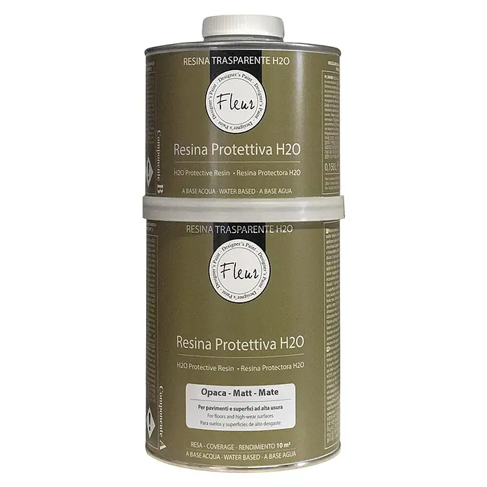 Fleur Resina epoxi Protectora H2O - Transparente, 1 l - Imagen del producto Fleur Resina Protetiva H2O, una resina transparente para superficies de alto desgaste.