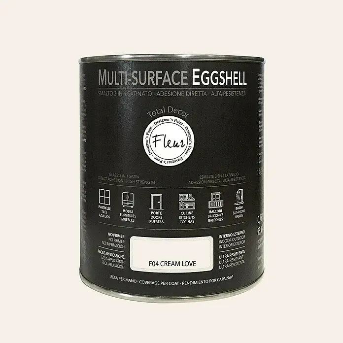 Fleur Esmalte de color Multi-Surface Eggshell - Cream love, 750 ml, Satinado, Consumo por m²: 12 l - Bote de pintura Multi-Surface Eggshell, F04 Cream Love.