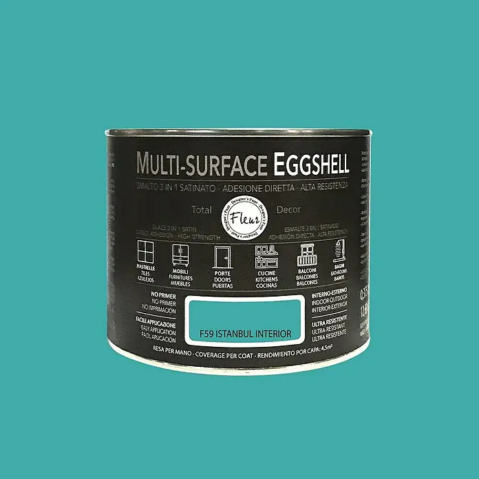 Fleur Esmalte de color Multi-Surface Eggshell - Istanbul, 375 ml, Satinado, Consumo por m²: 12 l - Bote de pintura multi-superficie eggshell.