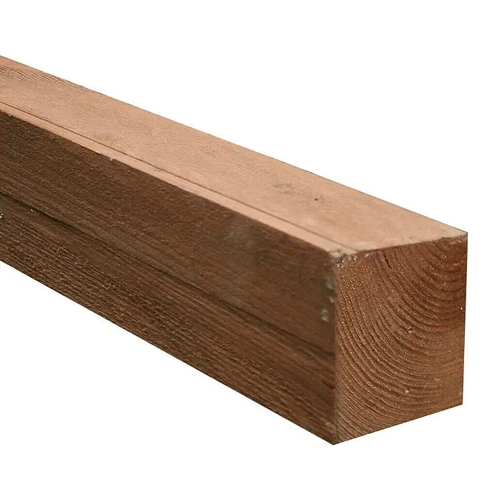 Werth Holz Pfosten Nevada - 9 x 9 x 90 cm, Passend für: Werth Holz Zaunelemente Nevada - Nahaufnahme eines braunen, quadratischen Holzpfostens mit sichtbarer Holzmaserung, ideal für Bau- oder DIY-Projekte.