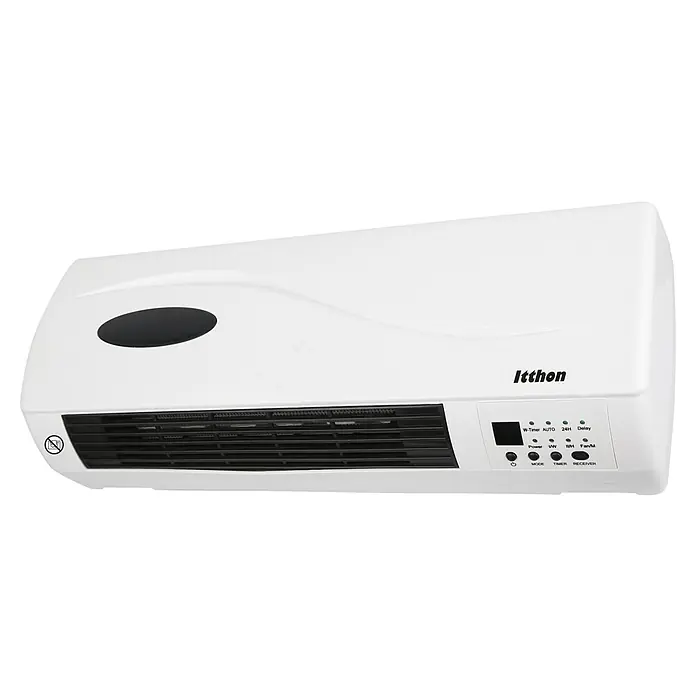 Calefactor de aire de pared - 1.000 W - 2.000 W, Blanco - Primer plano de un calentador Itthon blanco con pantalla LED y panel de control, ideal para montaje en pared y calefacción eficiente.