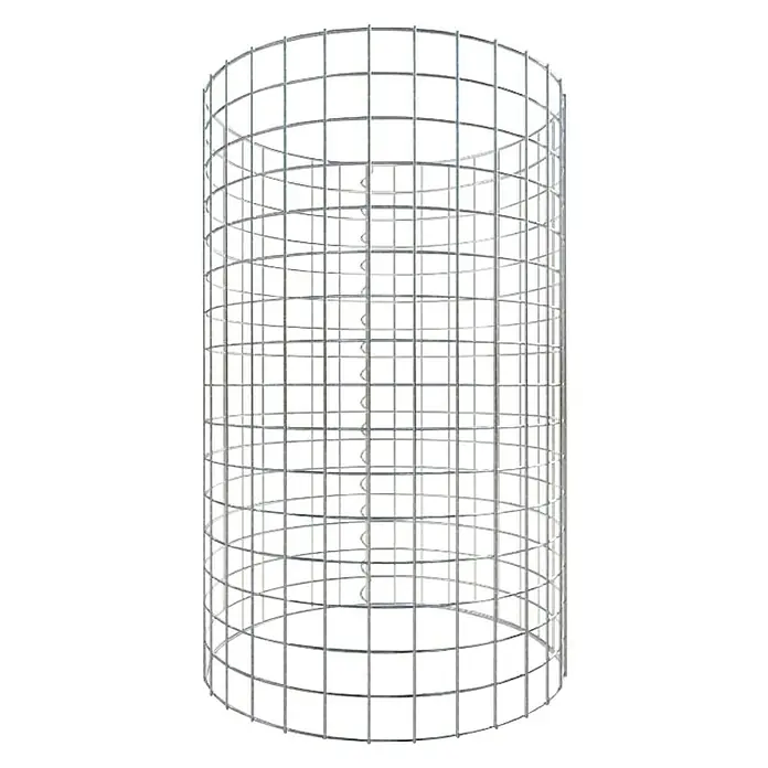 Gabiona Gabionensäule - Durchmesser: 52 cm, Höhe: 80 cm, Stahl, Maschenbreite: 50 mm, Maschenhöhe: 50 mm, Spirale - Draufsicht auf einen runden Gabionenkorb aus verzinktem Stahl mit spiralartiger Gitterstruktur, ideal für den Garten- und Landschaftsbau.