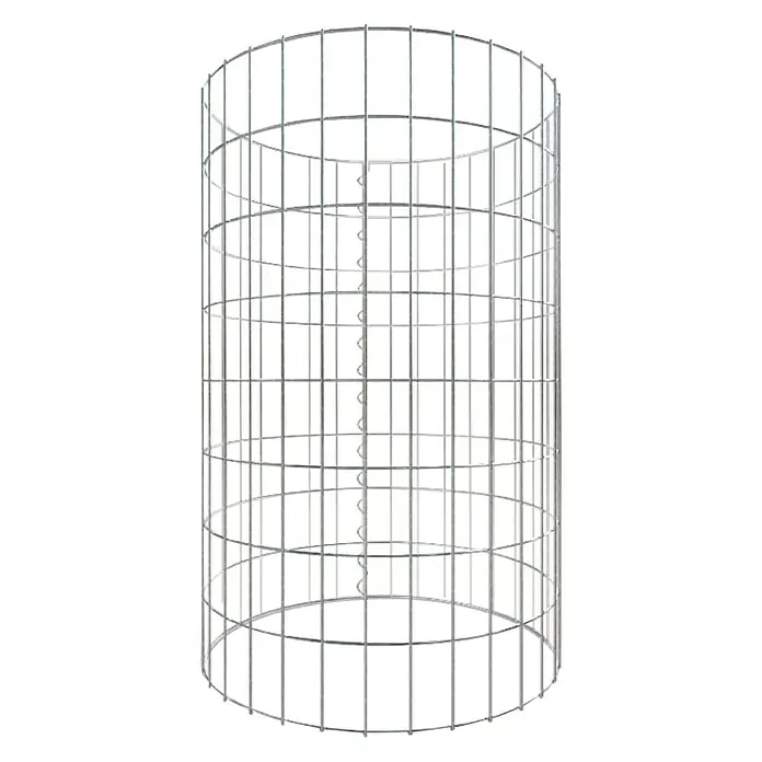 Gabiona Gabionensäule - Durchmesser: 52 cm, Höhe: 80 cm, Stahl, Maschenbreite: 50 mm, Maschenhöhe: 100 mm, Spirale - Draufsicht eines zylindrischen Gabionenkorbes aus verzinktem Drahtgeflecht mit einem spiralförmigen Drahtbinder in der Mitte.