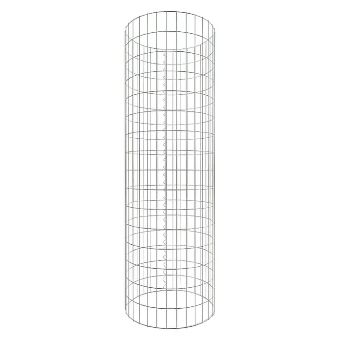 Gabiona Gabionensäule - Durchmesser: 52 cm, Höhe: 160 cm, Stahl, Maschenbreite: 50 mm, Maschenhöhe: 100 mm, Spirale - Ein schlanker, zylindrischer Pflanzstützkorb aus silberfarbenem Drahtgitter, ideal für den Garten und zur Unterstützung von Pflanzen.