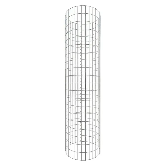 Gabiona Gabionensäule - Durchmesser: 52 cm, Höhe: 200 cm, Stahl, Maschenbreite: 50 mm, Maschenhöhe: 100 mm, Verschlussart Gabione: Spirale - Ein schlanker, zylindrischer Pflanzenstützkäfig aus Metall mit einem Gittermuster, der Pflanzen beim Wachsen Halt gibt.
