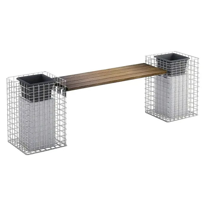 Gabiona Gabionenbank - 200 x 42 x 62 cm, Stahl, Maschenbreite: 50 mm, Maschenhöhe: 50 mm, Cumaru - Gartensitzbank mit Gabionen-Unterbau und Holzbalken, ideal für den Außenbereich. Robuste Bauweise kombiniert mit modernem Design.