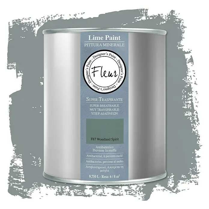 Fleur Pintura para efectos decorativos Lime Paint - Woodland Spirit, 750 ml, Mate - Un bote de pintura a la cal mineral Fleur "F87 Woodland Spirit", con propiedades antibacterianas, ideal para paredes transpirables.