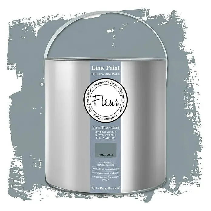 Fleur Pintura para efectos decorativos Lime Paint - French Mood, 2,5 l, Mate - Un cubo de pintura a la cal Fleur "F57 French Mood", una pintura mineral supertranspirable para un hogar elegante y saludable.