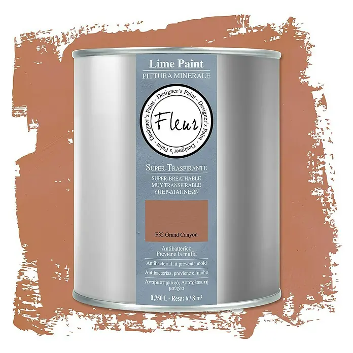 Fleur Pintura para efectos decorativos Lime Paint - Grand Canyon, 750 ml, Mate - Un bote de Fleur Lime Paint en color F32 Grand Canyon, una pintura de cal supertranspirable.