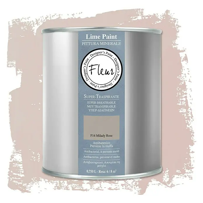Fleur Pintura para efectos decorativos Lime Paint - Milady Rose, 750 ml, Mate - Bote de pintura a la cal Fleur "Milady Rose". Pintura antibacteriana para un clima interior transpirable y prevención de moho.