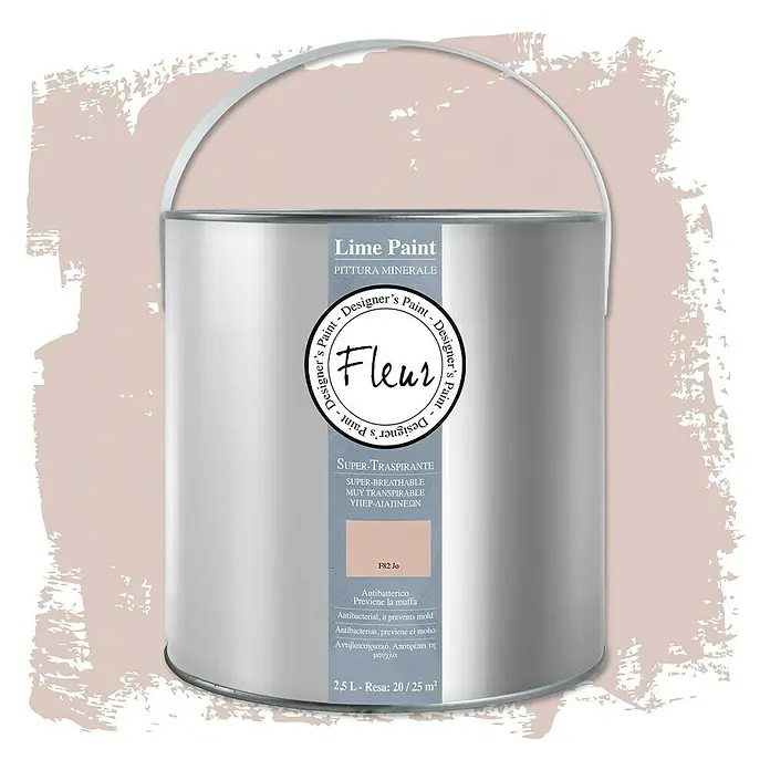 Fleur Pintura para efectos decorativos Lime Paint - Jo, 2,5 l, Mate - Presentación de un cubo de Fleur Lime Paint. La pintura es apta para interiores y transpirable.