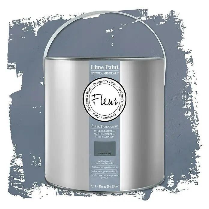 Fleur Pintura para efectos decorativos Lime Paint - Whale Song, 2,5 l, Mate - Bote de pintura a la cal "Fleur Designer's Paint" color F86 Whale Song, super transpirable y antibacteriana.