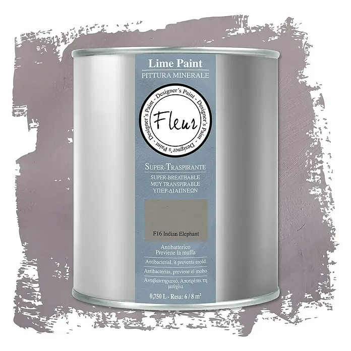 Fleur Pintura para efectos decorativos Lime Paint - Indian Elephant, 750 ml, Mate - Bote de pintura a la cal Fleur "Indian Elephant". La pintura a la cal es transpirable y antibacteriana. Contenido: 0,750 l.