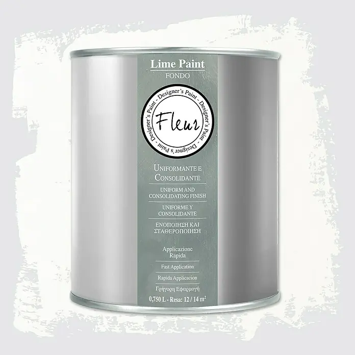 Fleur Base para enlucido decorativo Fondo Lime Paint - Incoloro, 750 ml - Bote de Fleur Lime Paint Fondo, pintura de diseño para acabados uniformes y consolidantes, 0,750 L.