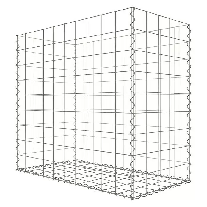 Gabiona Gabione - 100 x 90 x 50 cm, Stahl, Maschenbreite: 100 mm, Maschenhöhe: 100 mm, Bepflanzbar - Leerer Gabionenkorb aus grauem Drahtgitter.