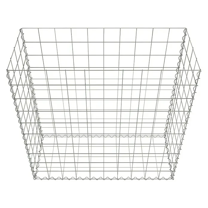 Gabiona Gabione - 100 x 40 x 100 cm, Stahl, Maschenbreite: 100 mm, Maschenhöhe: 100 mm, Bepflanzbar - Abbildung eines Drahtkorbs. Das Produkt ist ein Metallkorb mit rechteckiger Form, der sich nach oben hin leicht öffnet.