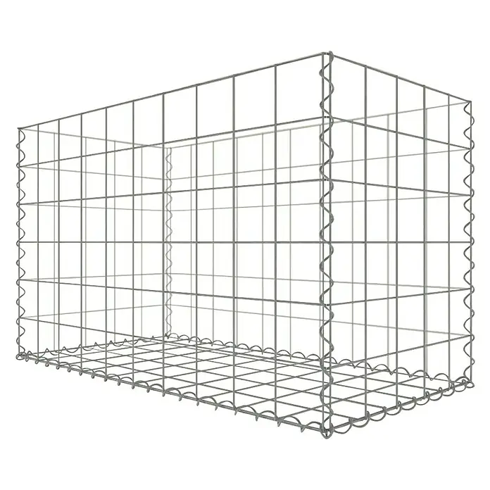 Gabiona Gabione - 100 x 50 x 60 cm, Stahl, Maschenbreite: 100 mm, Maschenhöhe: 100 mm, Bepflanzbar - Das Bild zeigt einen Gabionenkorb aus Drahtgeflecht, der typischerweise für Stützmauern oder dekorative Elemente im Gartenbau verwendet wird.