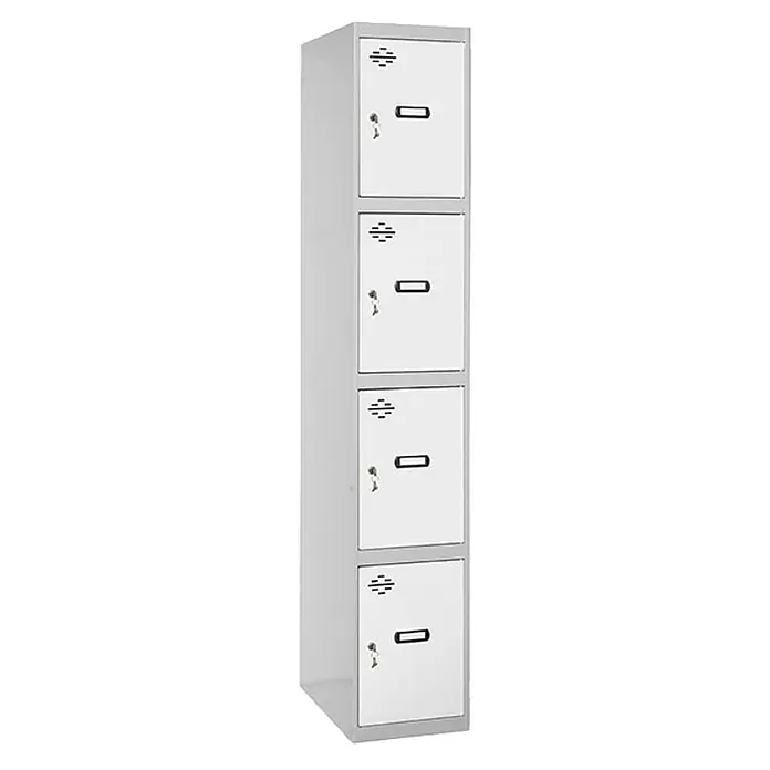 Simonrack Simonlocker Taquilla Doors Inicial Desmontada - L x An x Al: 50 x 40 x 180 cm, Número de puertas: 4 ud., Gris/Blanco - Taquilla gris con cuatro compartimentos y llaves, ideal para almacenamiento seguro en escuelas u oficinas.