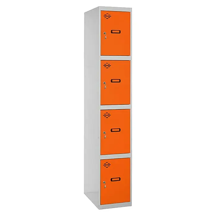 Simonrack Simonlocker Taquilla Doors Inicial Desmontada - L x An x Al: 50 x 40 x 180 cm, Número de puertas: 4 ud., Gris/Naranja - Armario de taquillas de cuatro puertas en naranja y gris, ideal para escuelas y lugares de trabajo, con ventilación y puertas con llave.