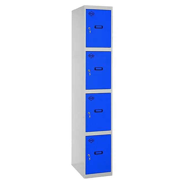 Simonrack Simonlocker Taquilla Doors Inicial Desmontada - L x An x Al: 50 x 40 x 180 cm, Número de puertas: 4 ud., Gris/Azul - Taquilla azul con cuatro compartimentos y llaves, ideal para guardar objetos personales en escuelas u oficinas.