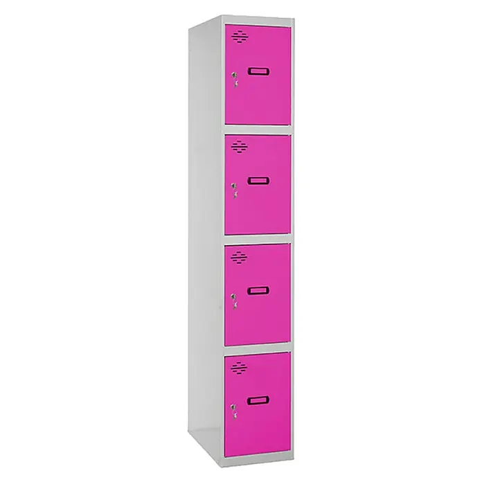 Simonrack Simonlocker Taquilla Doors Inicial Desmontada - L x An x Al: 50 x 40 x 180 cm, Número de puertas: 4 ud., Gris/Rosa - Taquilla metálica con cuatro compartimentos en rosa vibrante. Ideal para clubes deportivos o escuelas para guardar objetos personales de forma segura.