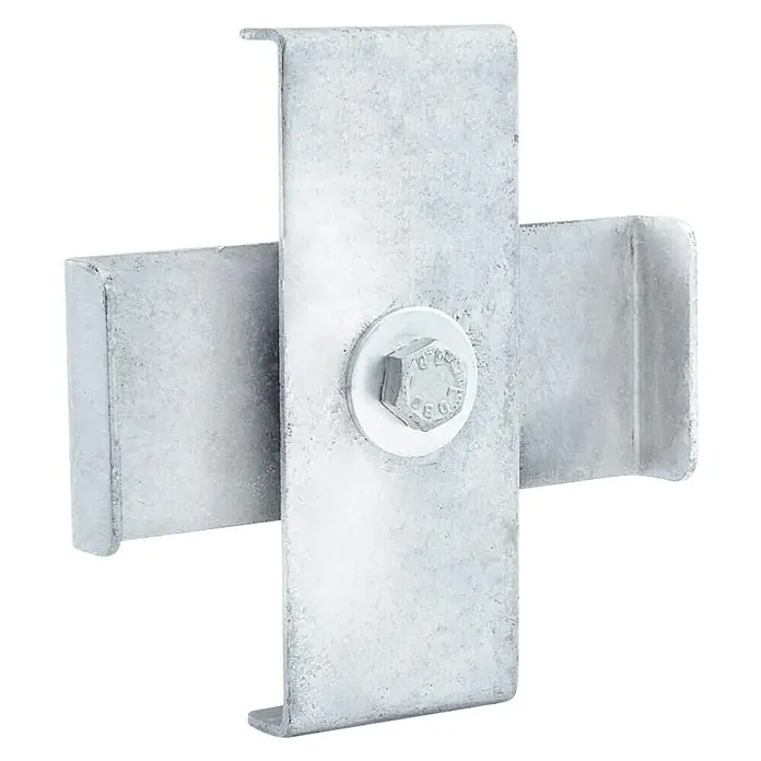 Gabiona Verbindungsklammer - Stahl, Passend für: Gabiona Gabionen mit Maschenweite 10 x 10 cm - Metallbeschlag mit Schraube. Zwei rechtwinklige Elemente sind mit einer Schraube verbunden und bilden eine stabile Konstruktion.