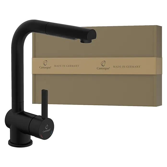Camargue Spültischarmatur Adria - Schwarz, Matt - Elegante schwarze Küchenarmatur von Camargue, hergestellt in Deutschland. Der Wasserhahn zeichnet sich durch sein modernes Design und hochwertige Verarbeitung aus.