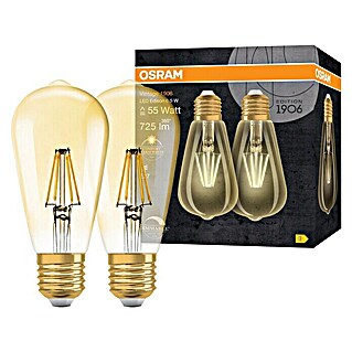 Osram LED-Lampe Vintage Edition 1906 Birnenform E27 2er Set (E27, 6,5 W, ST64, 725 lm)