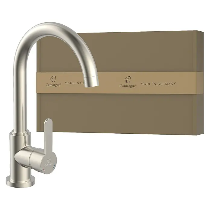 Camargue Spültischarmatur Lima - Edelstahl, Matt - Elegante Küchenarmatur von Camargue in gebürstetem Nickel, verpackt in einer edlen Box mit "Made in Germany" Aufdruck.