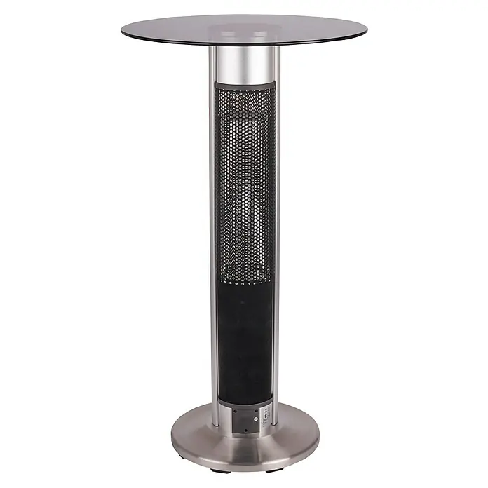 Voltomat HEATING Infrarot-Heizstrahler - 60 x 60 x 110 cm, 1.600 W, Silber/Schwarz - Tischheizstrahler mit rundem Glastisch und silberfarbenem Gestell für den Außenbereich.