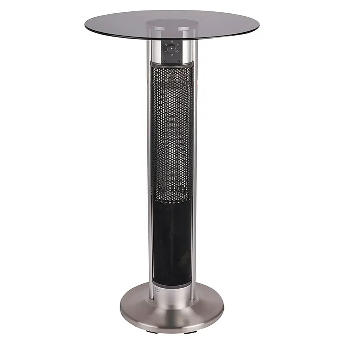 Voltomat HEATING Infrarot-Heizstrahler - 60 x 60 x 110 cm, 1.600 W, Silber/Schwarz - Eleganter Terrassenheizer mit Tisch. Der Heizstrahler mit Glasplatte sorgt für Wärme und ist ein stilvoller Blickfang im Außenbereich.