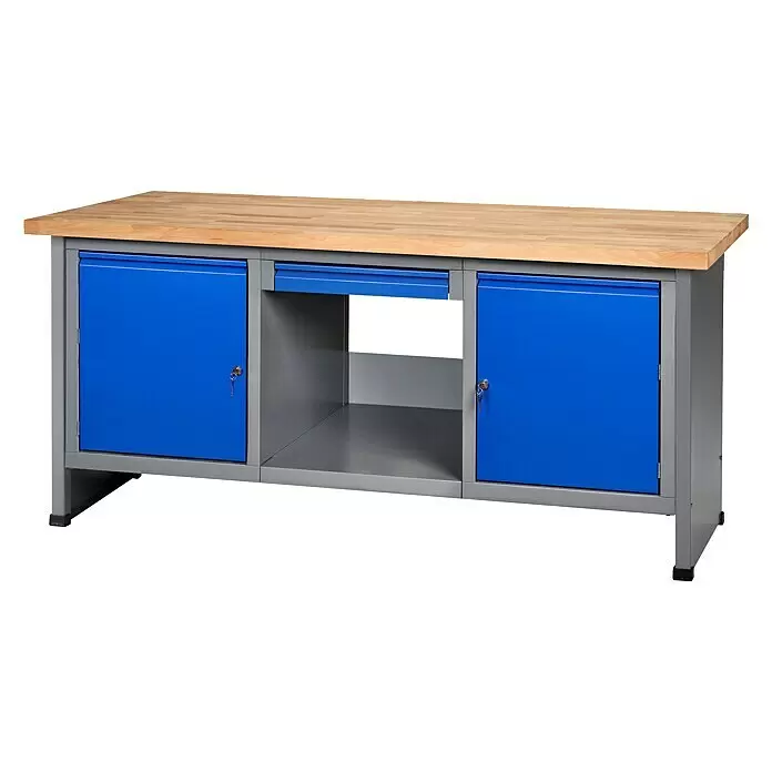 Küpper Profi Modul System Werkbank - Ultramarinblau, Hammerschlag-Silber, Anzahl Schubladen: 1 Stk. - Vorderansicht