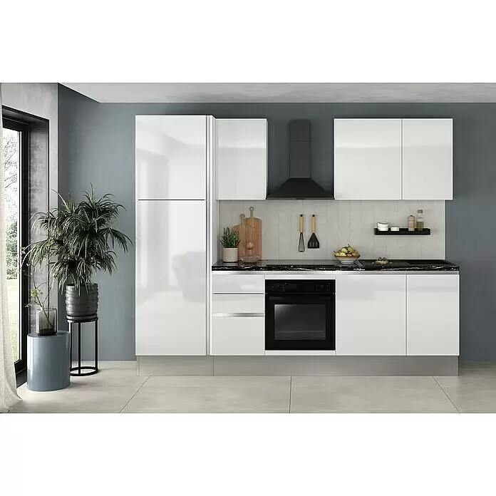 Marinelli Cucine Vormontierte Küchenzeile Gianna Marmor - Breite: 275 cm, Weiß, Anschlag links, Mit Elektrogeräten - Stimmungsaufnahme