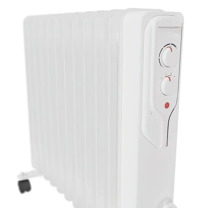 Voltomat HEATING Ölradiator - 2.500 W, Raumgröße bis ca. 25 m², Weiß - Ein weißer Ölradiator mit zwei Drehknöpfen zur Temperatur- und Leistungsregulierung. Ideal für die Zusatzheizung in Wohnräumen.