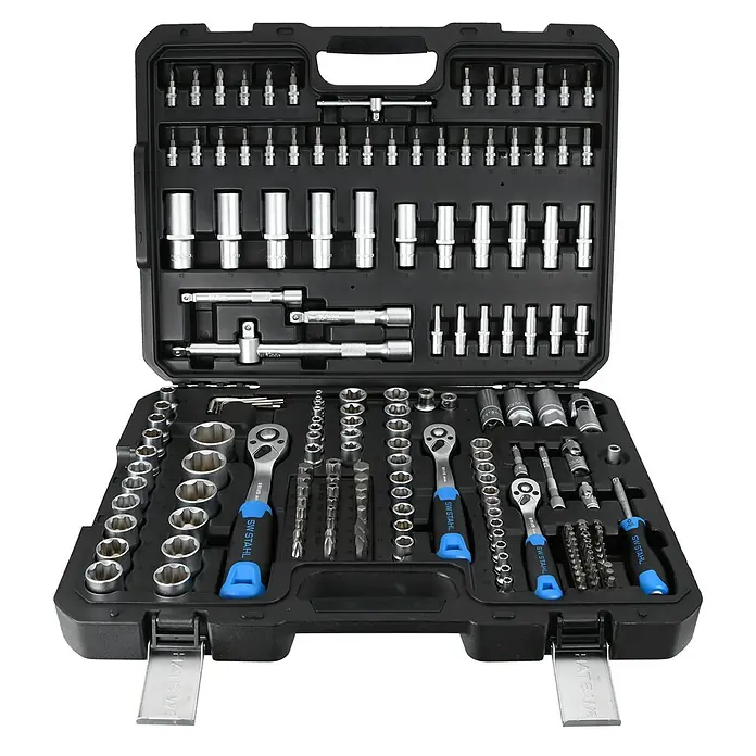 SW-Stahl Steckschlüssel-Set - 184 -tlg. - Werkzeugkoffer mit verschiedenen Steckschlüsseln, Schraubendrehern und Ratschen für den professionellen Einsatz.